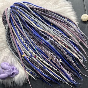 Graublonde, lavendelrosa Woll-Dreads: Merino-DE-Braids-Set, Senegalesische Twists