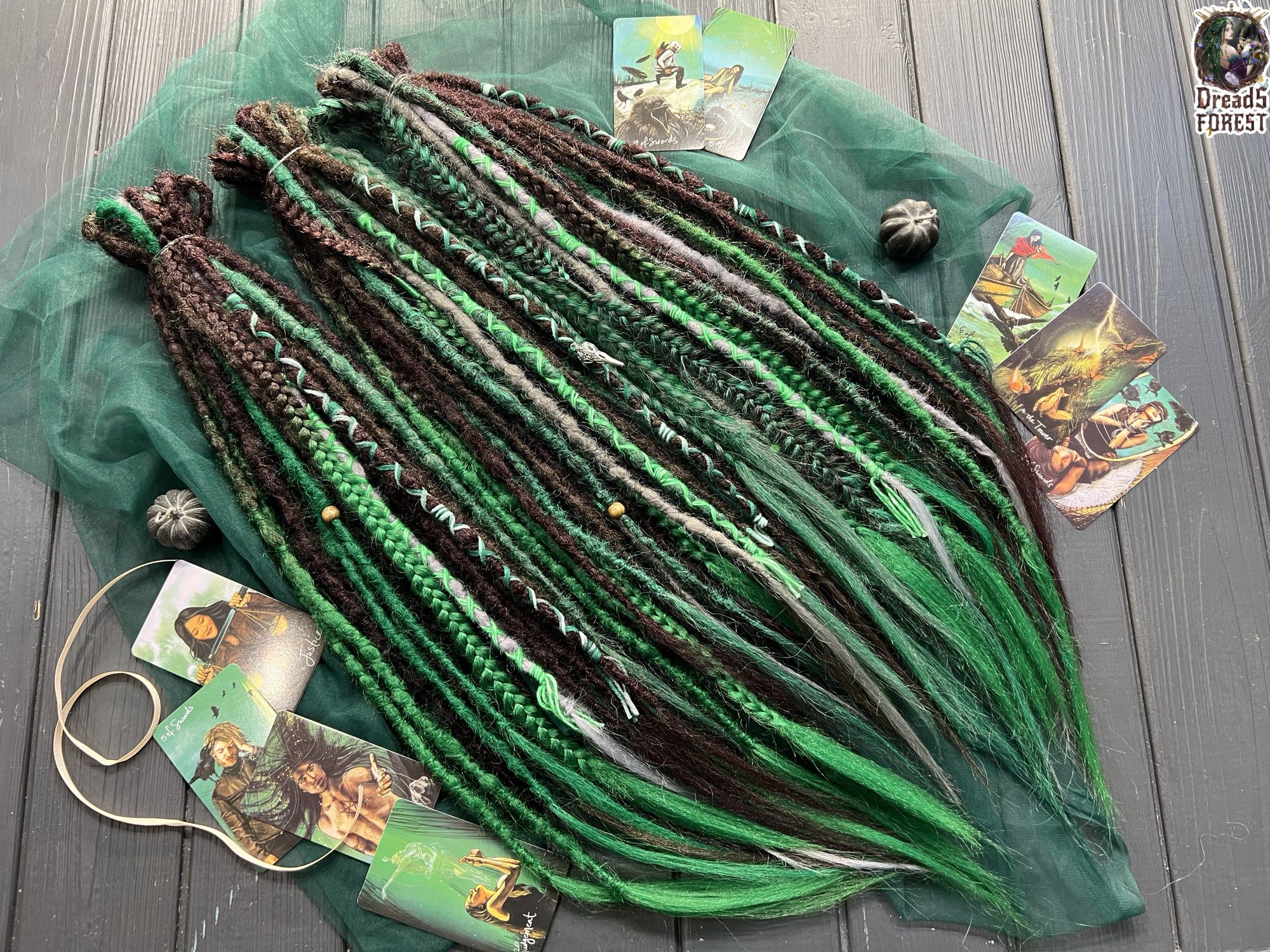 Forest Elf Synthetic Dreads, Ombre Brown & Green (double or Single