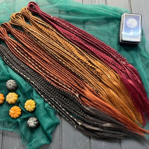 Twisted Synthetic Dreadlocks: Fishtail Braids, Dark Brown, Red, Ginger