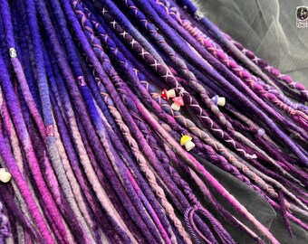 Dreadlock Hair Extensions: Purple Ombre Wool - Soft Felted Merino