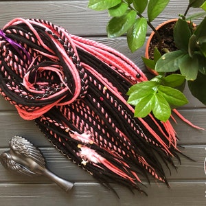Wool dreadlocks + senegals colors black pink double ended dreads soft set