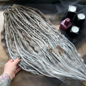 Viking Raven Skull Dreads | Brown Gray Ombre Feather Hair Extensions
