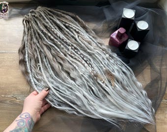 Viking Raven Skull Dreads | Brown Gray Ombre Feather Hair Extensions