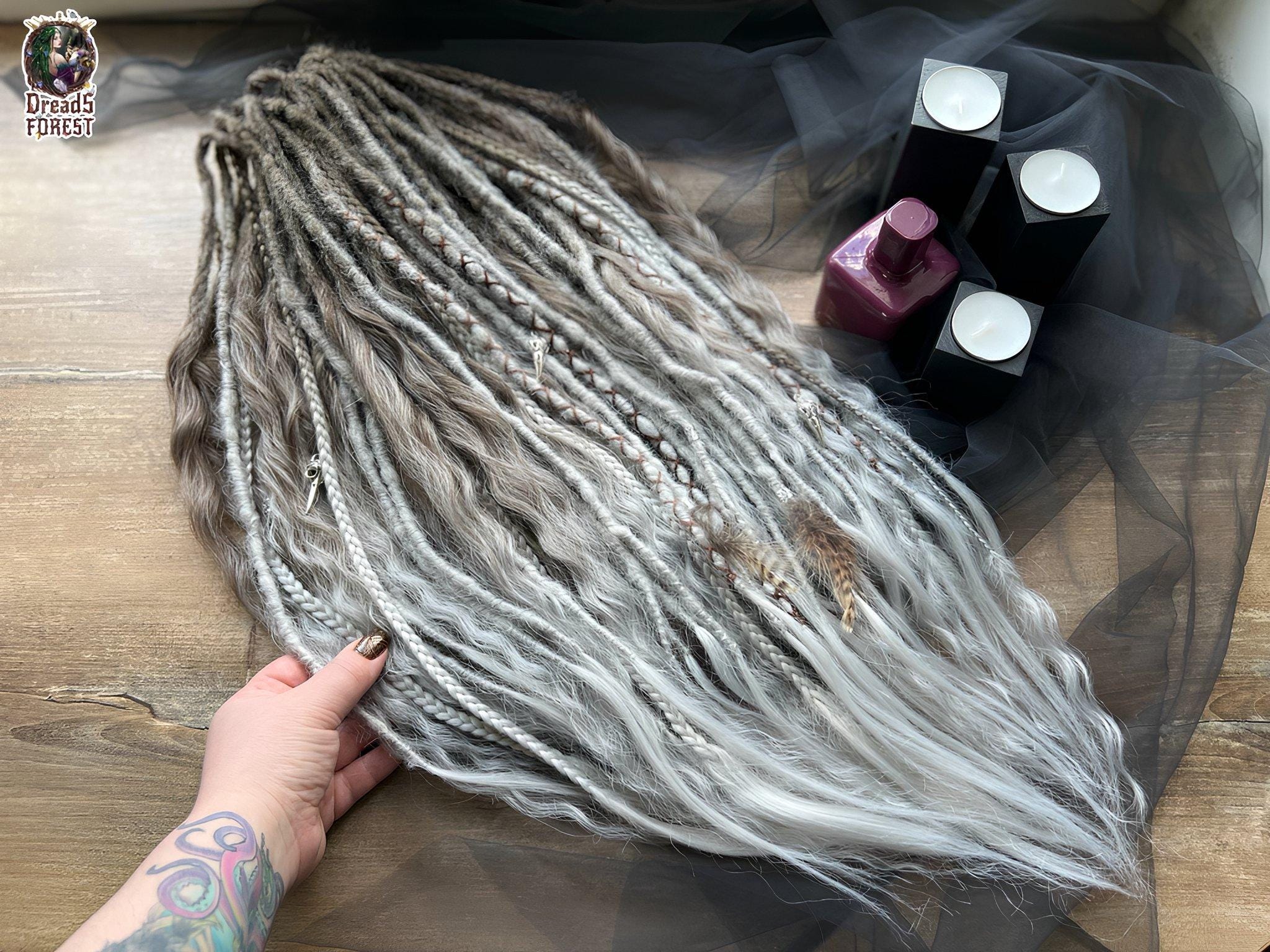 【ラプンツェル様用】BLACKRAT / Dread Reverence Viking Raven Skull Dreads | Brown Gray Ombre Feather Hair