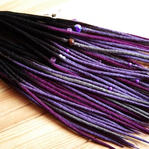 Wool dreads full set DE dreadlocks extensions double ended black light gray purple