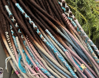 Merino Wool Dreadlocks: Ombre Brown with Colorful Beads - Soft, Lightweight