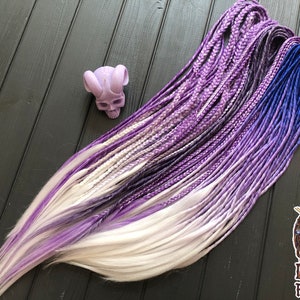 5 DE - 70 DE synthetic double ended dreads braids +fishtail loose ends color blue purple lavender dark purple violet white set of dreadlocks