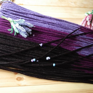 Wool dreads full set DE dreadlocks extensions double ended dirty black +light Purple+ultramarine (Purple)