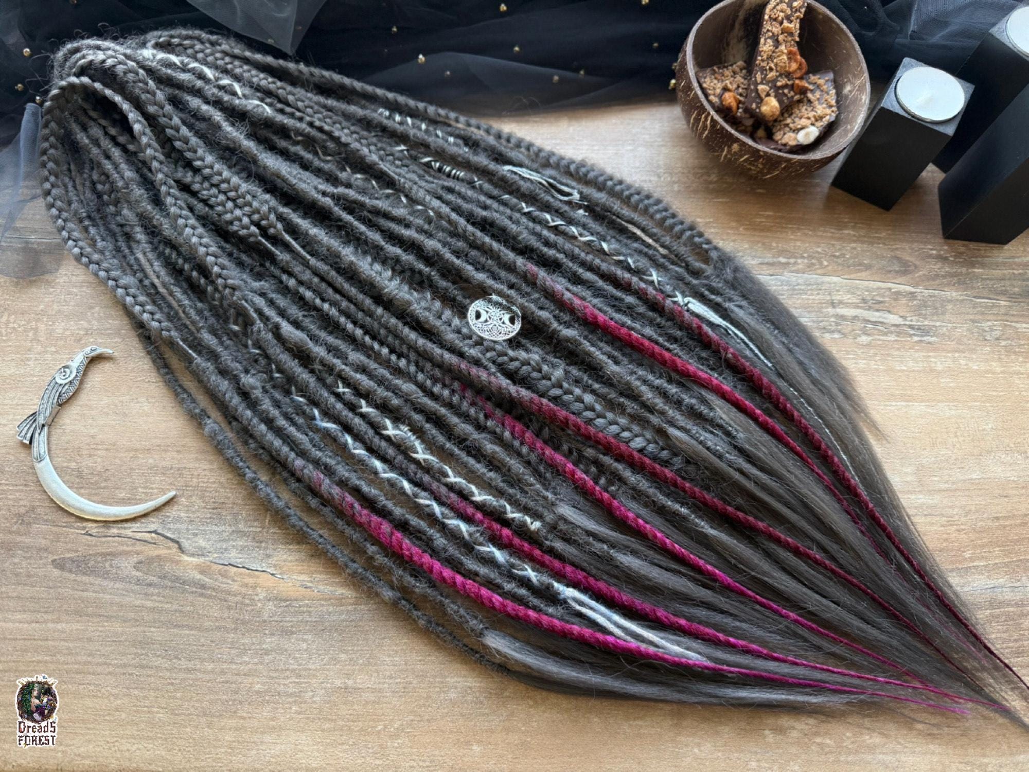 Viking set valhala dark gray, graphite, Bardot, burgundy, raspberry dreads + twists + fishtail braids full set dreads extensions boho