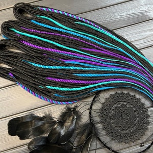Synthetic Dreadlock Extensions: Black, Purple, Turquoise Braids
