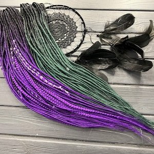 Ombre Synthetic Dreadlocks: Twisted Black, Green & Purple Braids