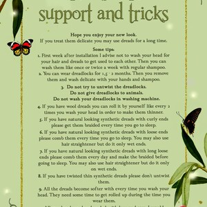 text and illustrations related to dreads care, including tips and tricks for maintaining and styling dreads.
