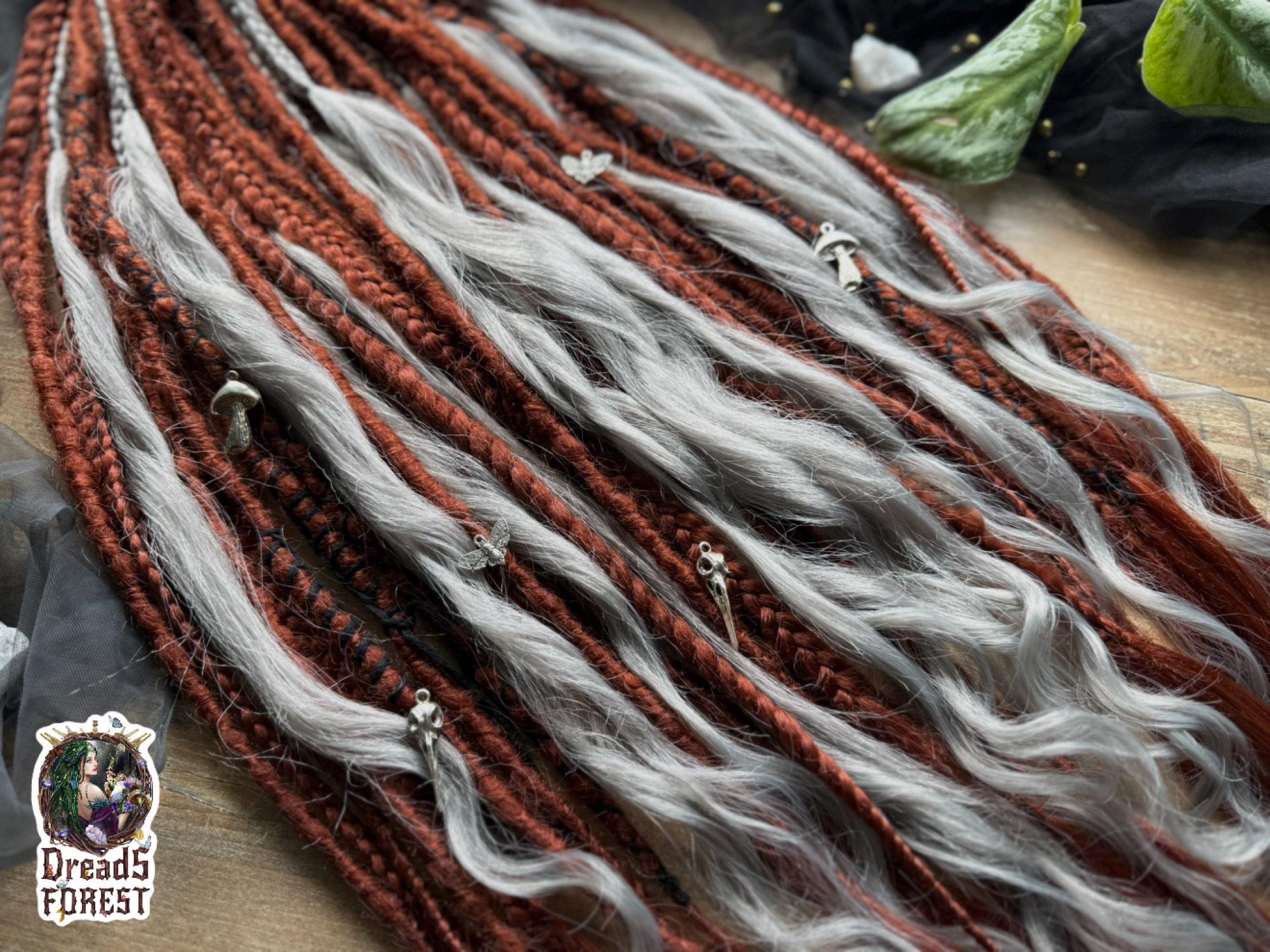 Copper Silver Crochet Dreads Curly Ends Handmade USA Boho Braids Mix Full Set 24"