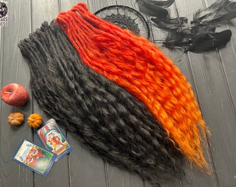 Dread curls natural look synthetic curls Afro-curls Ariel curls black, red+ orange blend hair extensions dreadlocks boho