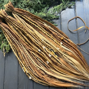 Mix structures synthetic dreadlocks+twists fishtail braids shades of natural red blond sakhara blond beads bones wraps gold thread as a gift