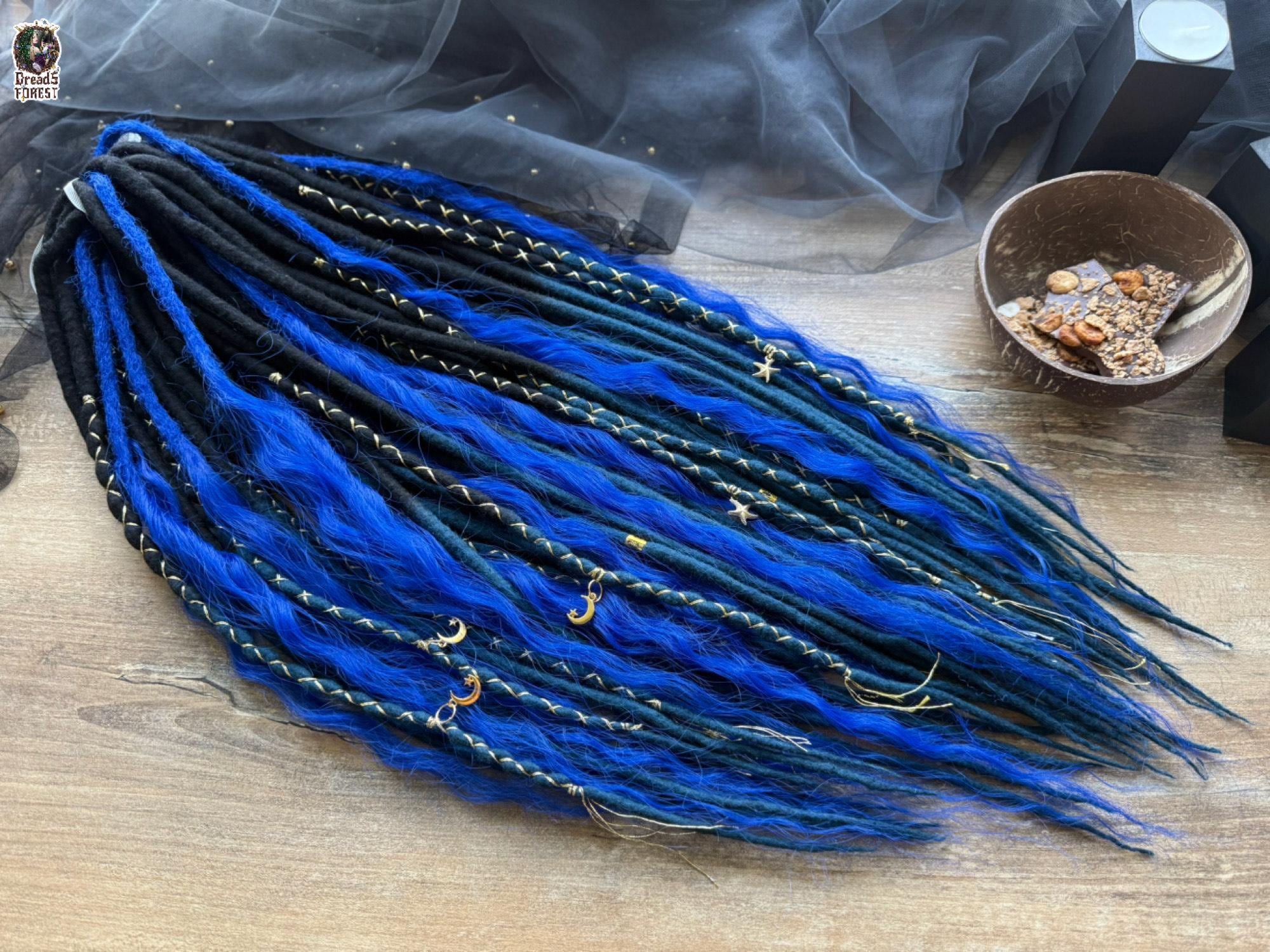 Black to Navy Ombre Dreadlock Extensions: Wavy, Textured Synthetic Hair