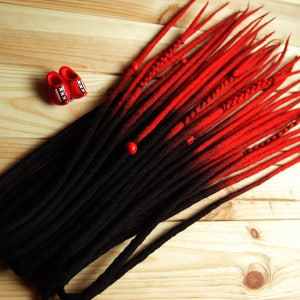 Wool dreads full set DE dreadlocks extensions double ended black red ombre