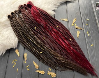 Burgundy Brown Synthetic Dreads: Twisted Braid Hair Extensions