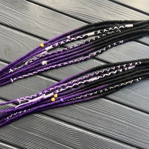 Ombre Black to Purple Wool Dreads: Boho Clip In Hair Extension