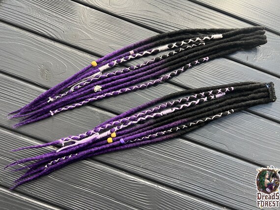 Wool Clip-in Dread Extensions - Ombre Black to Purple With  display picture 3