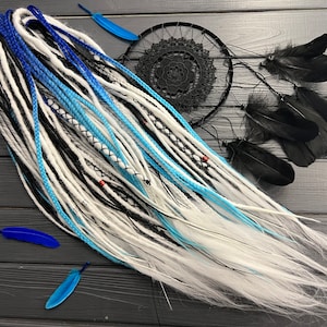 Ombre Synthetic Dreadlocks: Black, White, Blue Braids & Twists