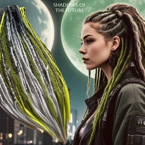 New set Natural look synthetic dreads + fishtail braids Shadows of the future boho mix black-light gray olive green hair extensions full set