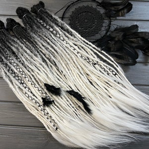 Ombre Black and White Synthetic Dreadlocks: Boho Hair Extensions