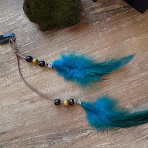Dreadlocks Accessories Dreadlock Bead boho style feathers wooden beads leather cord sea wave azure turquoise, brown, camel Gift Hair Jewelry