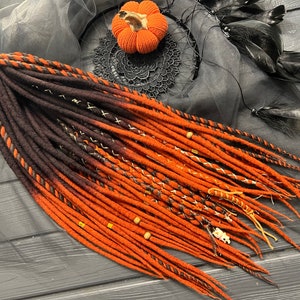 Ombre Brown to Orange Wool Dreadlocks: Handmade DE Hair Extensions