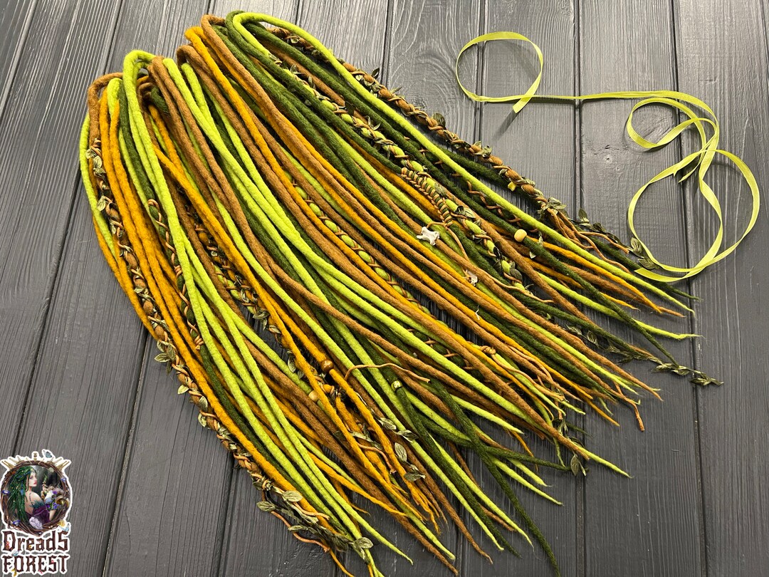 Wool Dreadlocks Mustard, Ginger, Light Green, Green, Khaki, Light Brown