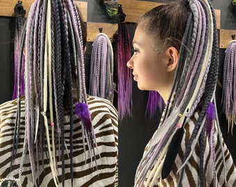 Wool dreadlocks on elastic band grayscale, white, violet, graphite, platinum Senegal, braids dreads extensions boho soft set clip on dreads