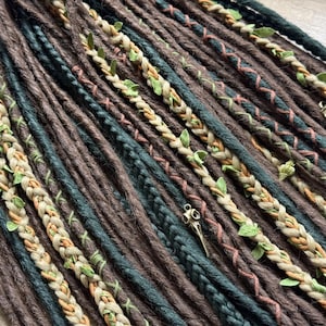 Boho hippy dreads DE SE extension with beads beachy beach Dreadlocks braids with decorations brown green forest sandy blonde festival green