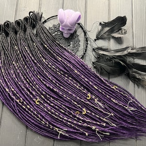Black & Purple Ombre Synthetic Dreadlocks with Gold Moon Beads