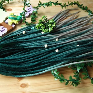 Wool dreads full set DE dreadlocks extensions double ended dark emerald dirty white ombre