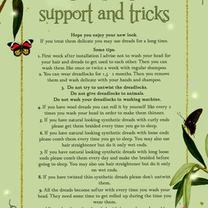 text and illustrations related to dreads care, including tips and tricks for maintaining and styling dreads.