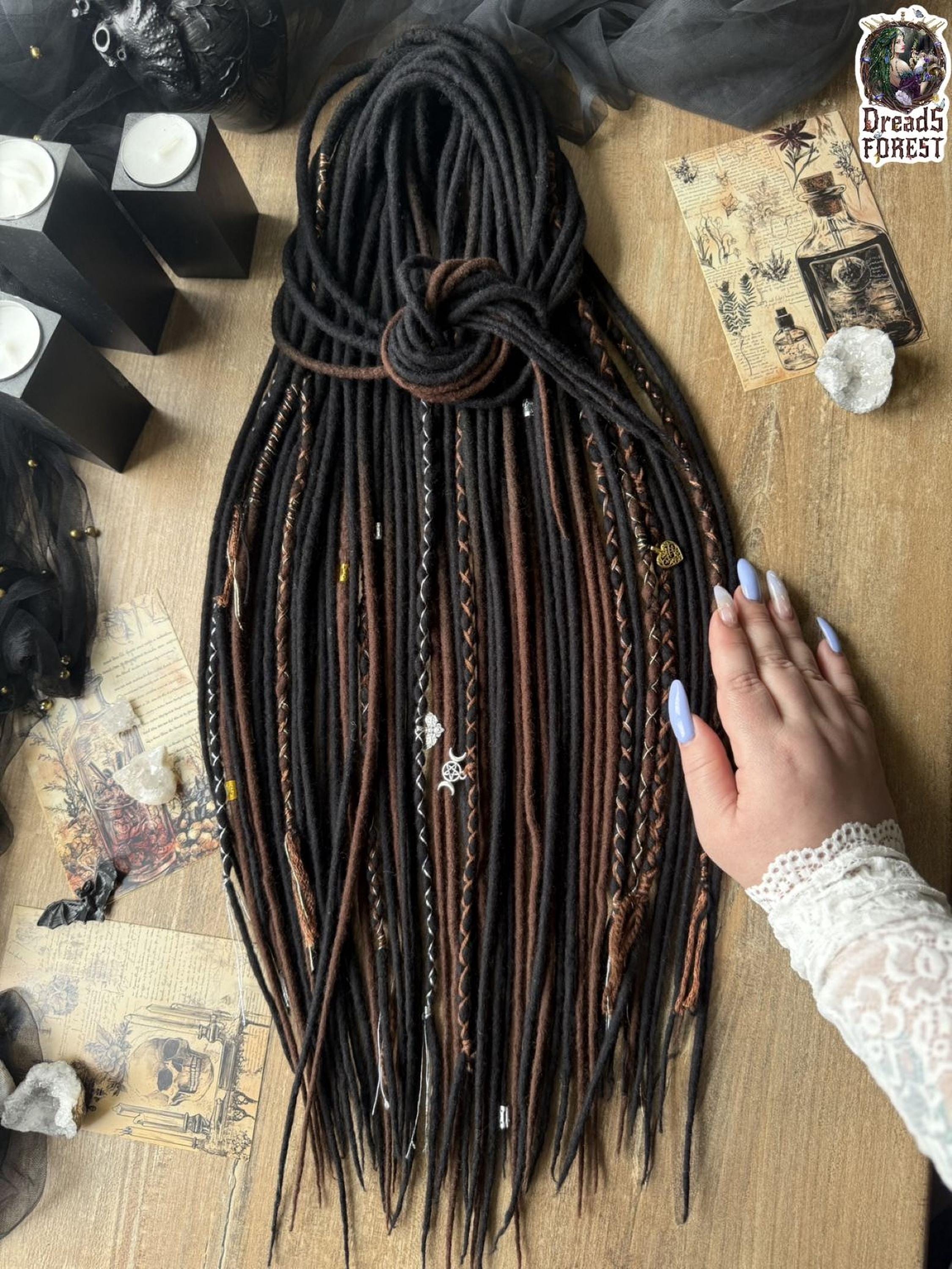 Super Soft Micro Wool Dreads, Mixed Black & Dark Cocoa Brown Ombre DE SE
