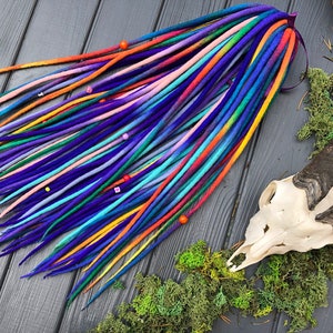 Rainbow ombre wool double ended dreads with FREE wooden beads