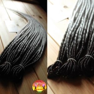 Synthetic Dreadlocks: Black and White Ombre - Long, Thin Extensions