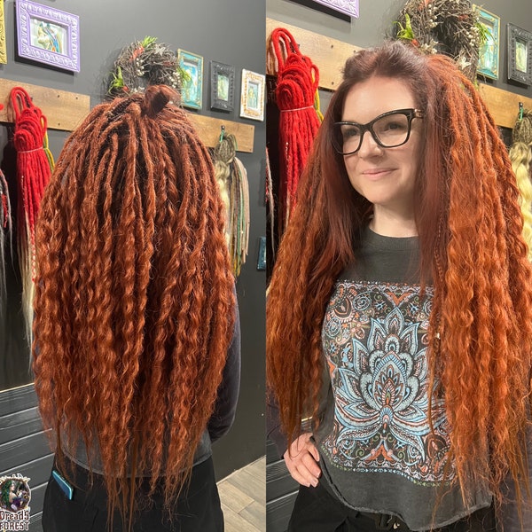 Dread curls natural look synthetic curls red, bronze luxury quality extensions boho