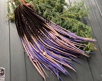 Merino Wool Dreadlocks Ombre Brown to Violet (Handmade, Double Ended)