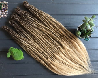Natural look synthetic double ended dreads with loose ends ombre brown to middle blond beige hair extensions dreadlocks boho single ended