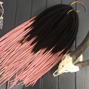 Wool dreads full set DE dreadlocks extensions ombre double ended black Victorian pink and brown Victorian pink