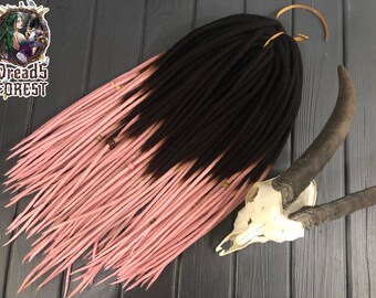 Wool dreads full set DE dreadlocks extensions ombre double ended black Victorian pink and brown Victorian pink