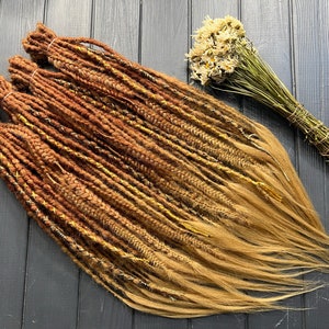 Natural look synthetic dreadlocks + fishtail braids blend ombre red ginger sakhara blond golden blond hair extensions dreadlocks boho