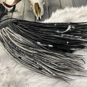 Merino Wool Dreadlocks: Black, White, Gray, Viking Beads