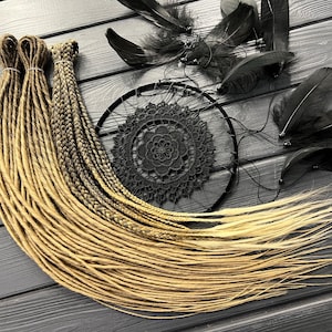 Dreads twisted synthetic double ended dreads + braids brown on dark blond cream beige ombre and brown + dark blond + blend braids full set