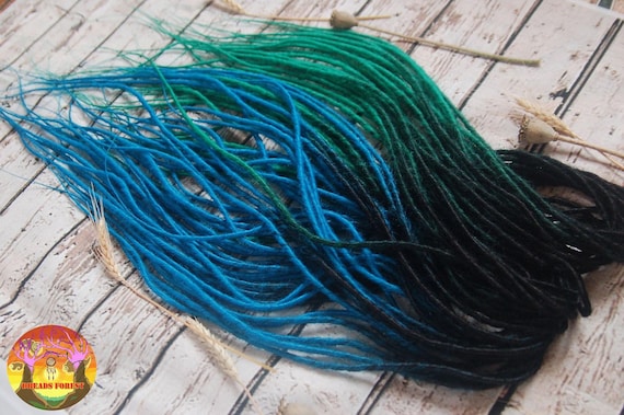 Double Ended Dreads Hair Extensions: Black to Blue or Green Ombre