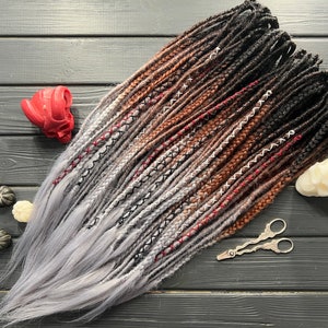 Ombre Synthetic Dreadlocks: Black Brown Grey Hair Extensions - DE or SE