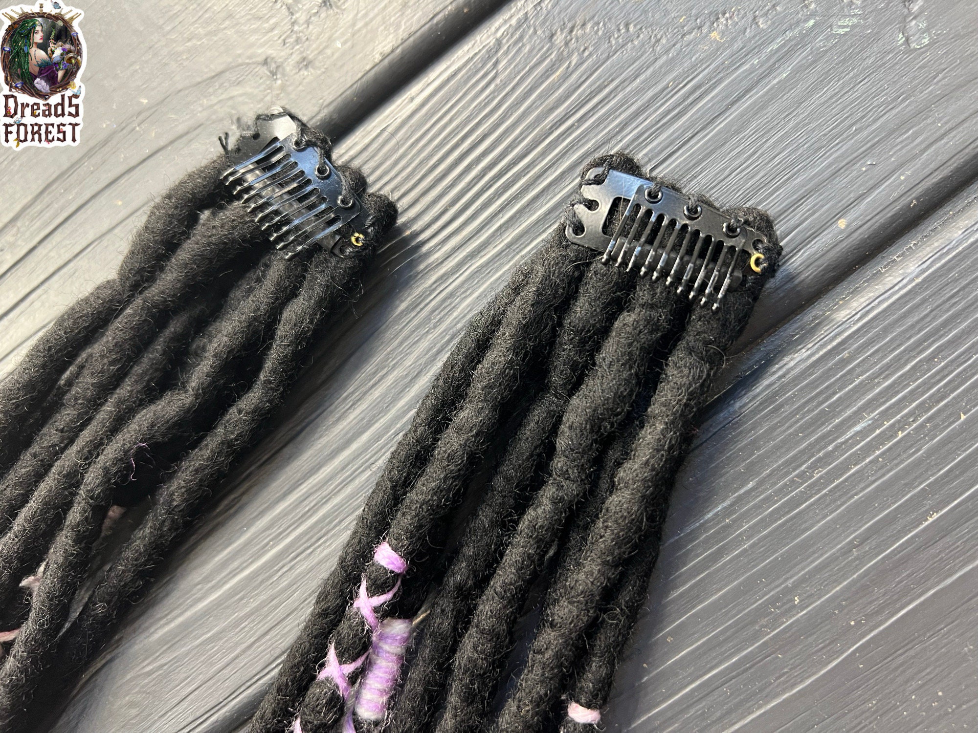 Wool Clip-in Dread Extensions - Ombre Black to Purple With  display picture 2