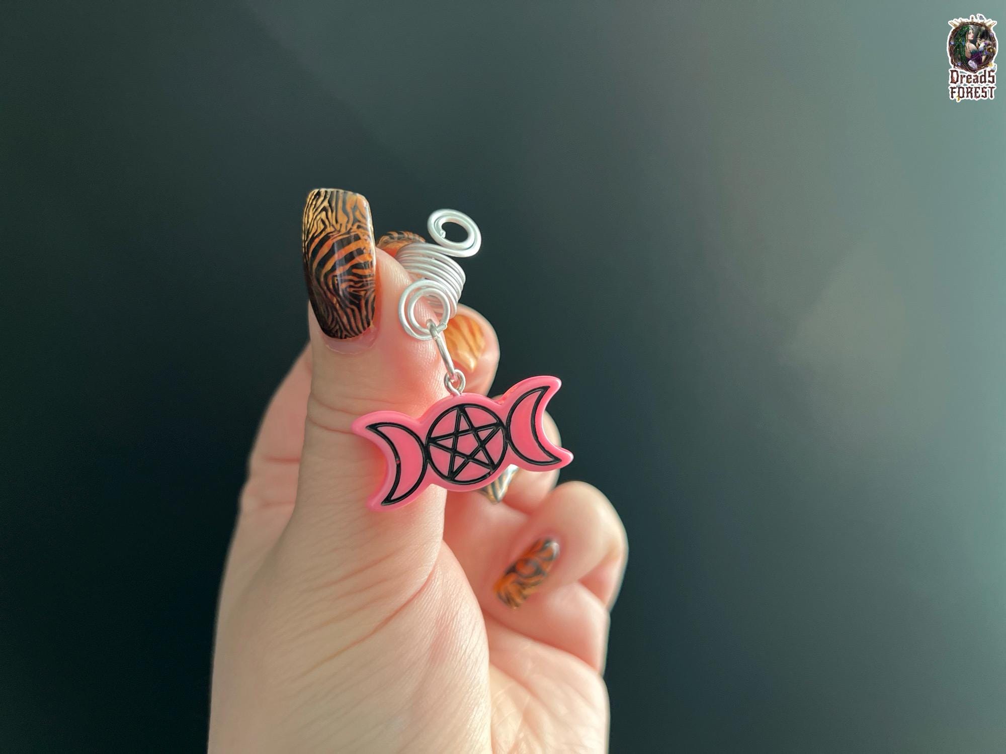 Pink Triple Moon Dreadlocks Bead: Gothic Pagan Hair Jewelry  display picture 1